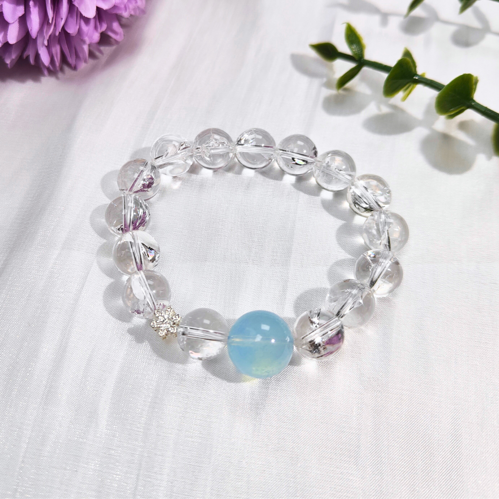 high quality clear quartz and aquamarine bracelet