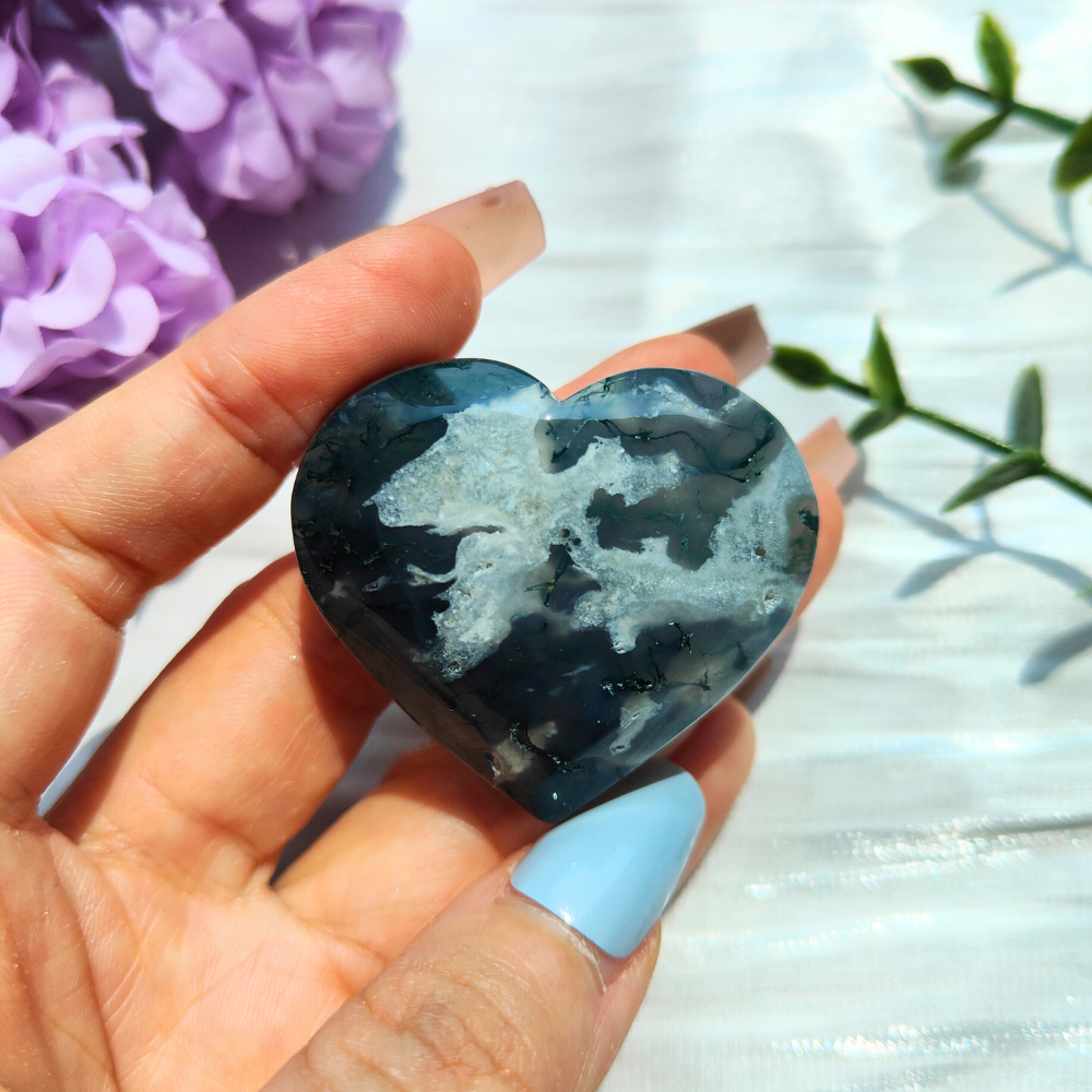 moss agate druzy heart