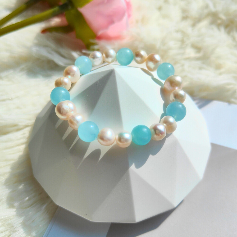 FRESHWATER PEARL & AQUAMARINE BRACELET