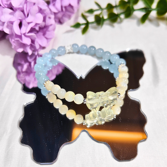 AQUAMARINE AND MOTHER OF PEARL BOWTIE BRACELET