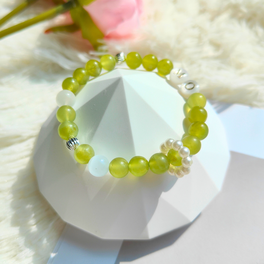 SERPENTINE & SATIN SPAR CRYSTAL BRACELET